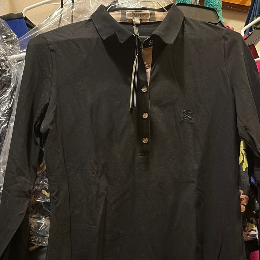 Burberry Black Long Sleeve Polo Shirt- larger girls or small women’s